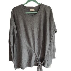 LOFT Charcoal Crew Neck Sweater with Tie Detail